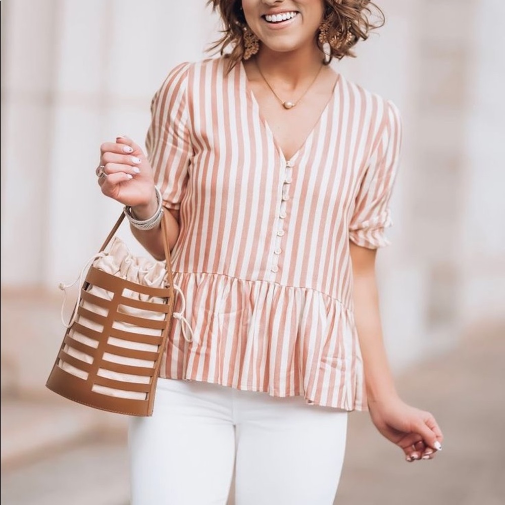 MADEWELL peplum striped ruffle crop top size M-
